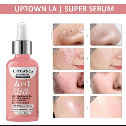 UPTOWN LA 4IN1 Super Skin Glowing Serum | 5% Niacinamide, 30% Vitamin C 10%, Vitamin E 10% & HA | 30 ml